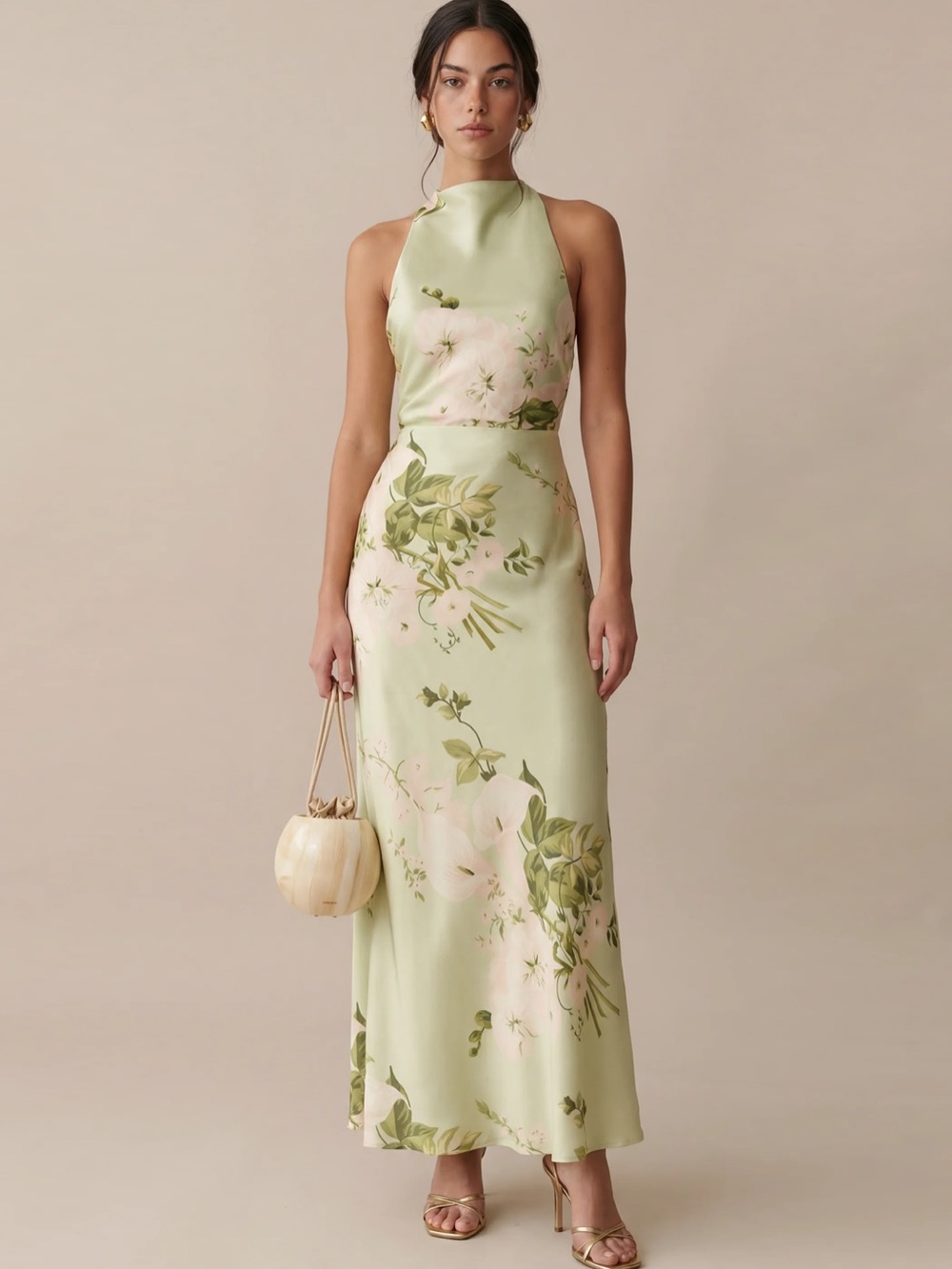 NWT Few Moda O.p.t Roslyn Silk High Neck Maxi Dress in mint Blossom. XL